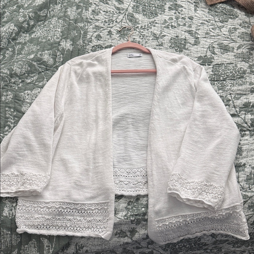 Croft & Barrow White Cardigan with Lace Trim